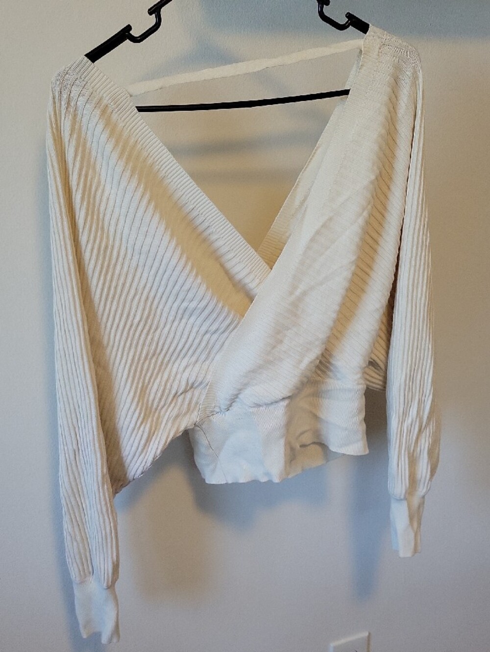 Cream Ribbed Off-Shoulder Sweater - Picture 3 of 3